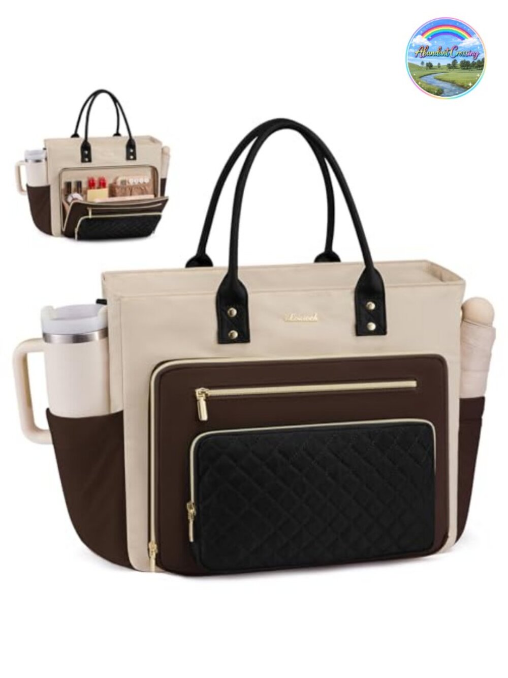 LOVEVOOK Laptop Tote Bag for Women, 15.6 Inch Work Bag with Cup Holder, Teacher